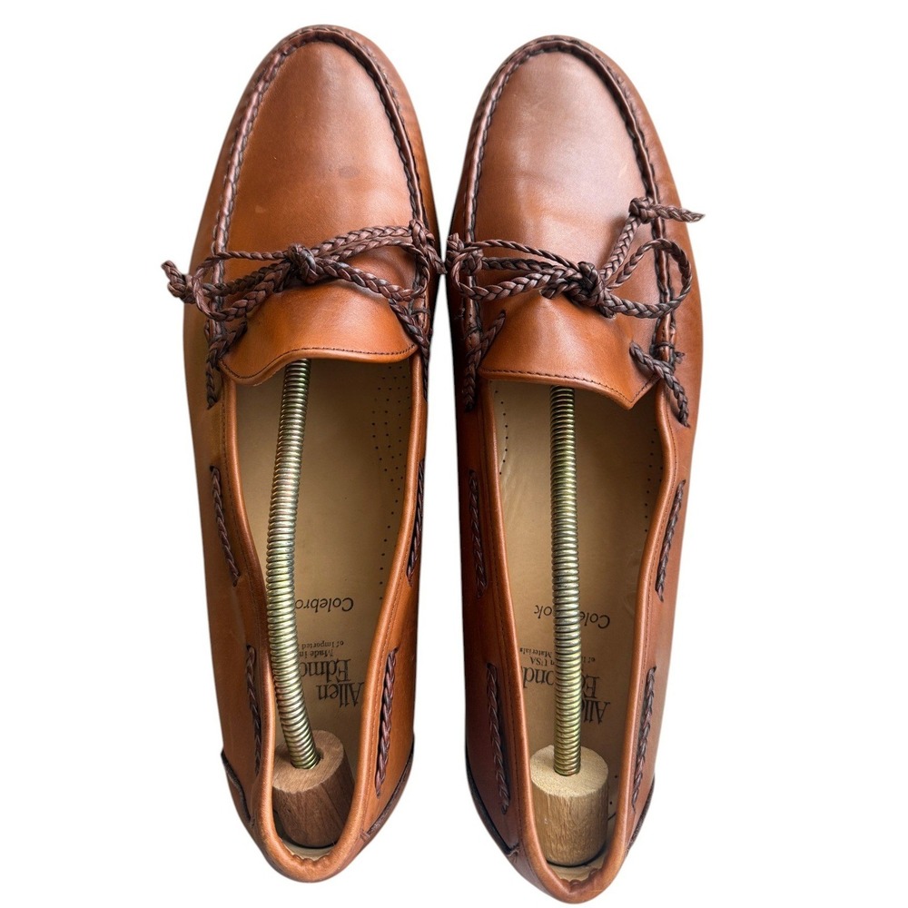Allen Edmonds Colebrook 14 D Cognac Brown Braided Leather Moc Toe Loafers